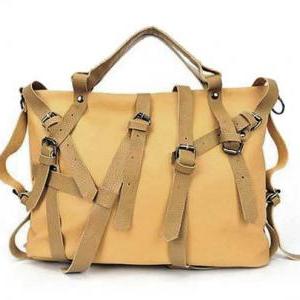 Beige Leather Handbag, Buc..