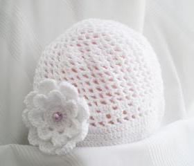 Excuisite White Cotton Baby Hat 