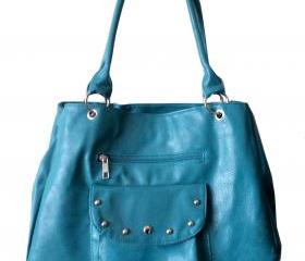 Teal Blue Leatherette Handbag, Purse, Hobo