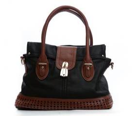 Black and Brown Leather Purse, Black Handbag, Leather Tote, Leather Hobo